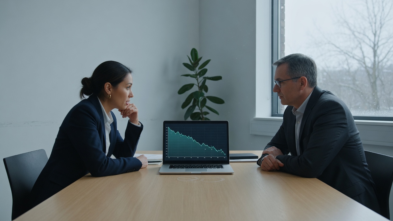 Two people sitting at a table having a conversation