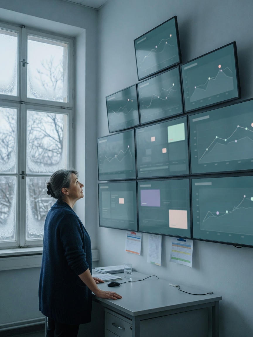 Operator reviewing descending dashboards
